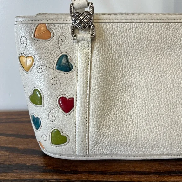 Brighton Fresca White Multicolor Colorful Hearts Leather Shoulder Bag Purse - Picture 4 of 16